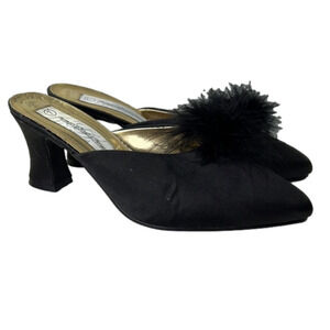 Intimate Details Black Boudoir Heel Slipper Mules Shoes